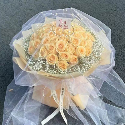 红河52朵香槟玫瑰满天星，你就是我的全部