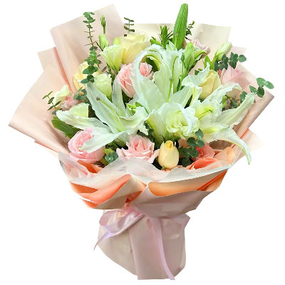 红河10朵玫瑰百合混搭，爱是难忘时刻