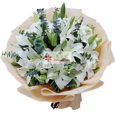 红河9支白色多头百合，祝福你幸福